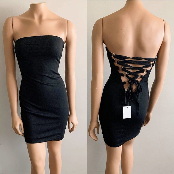 M.N.I. Los Angeles Dresses & Skirts - NWT M.N.I. Black Strapless Lace Up Bodycon Dress